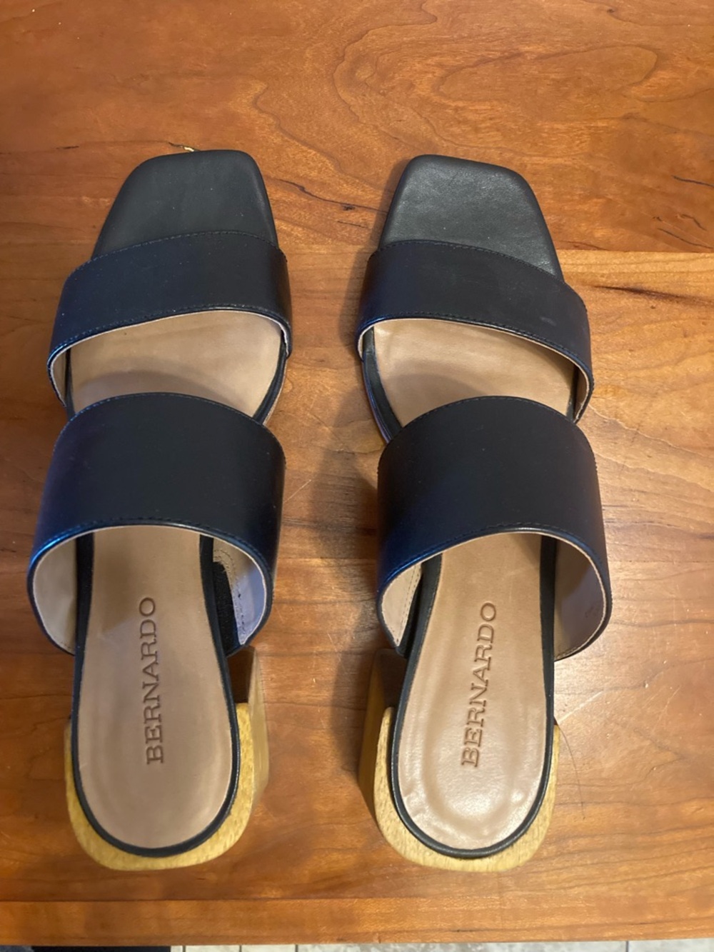 Bernardo Black Double Strap, Square-Toe Slide Mules - Picture 4 of 9